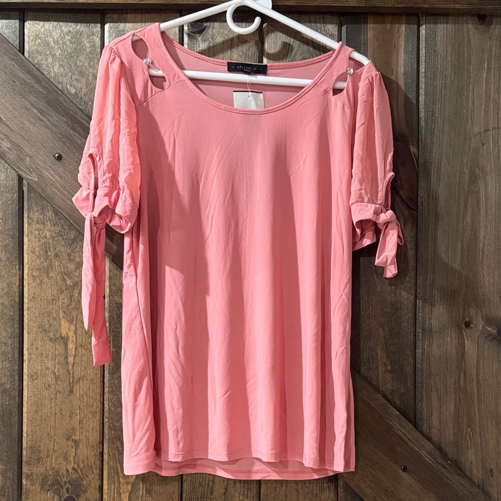 Elegant Peach color  Women's Top with Tie Sleeves